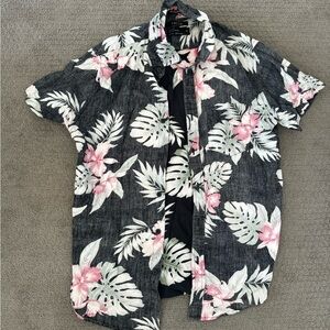 Cactus floral tropical print men’s collared shirt